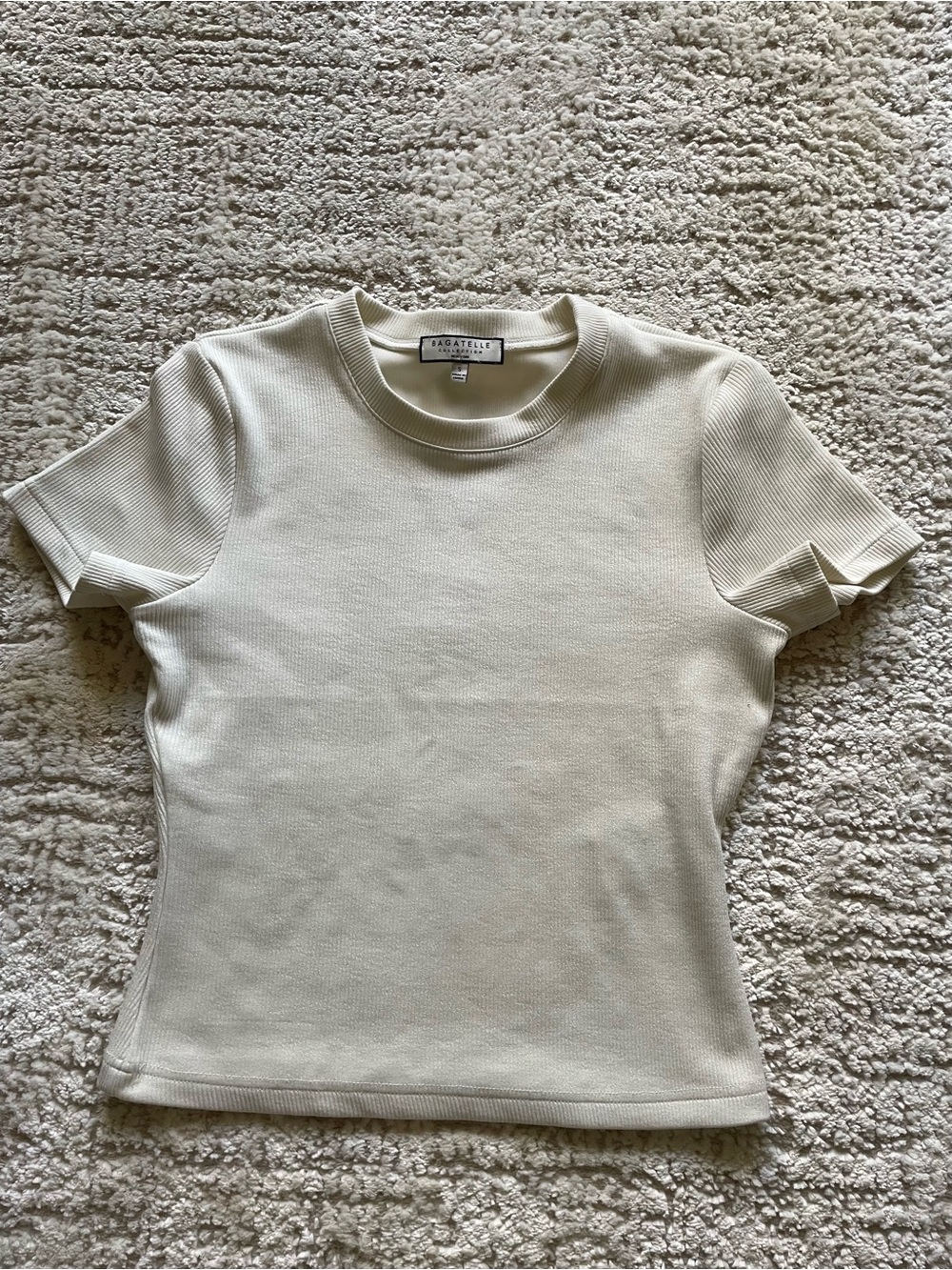 Bagatelle Cream Short Sleeve Ribbed Top